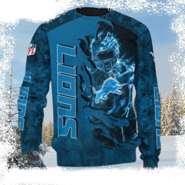 Detroit Lions Ugly Sweater – Honolulu Blue Camo Pattern For Fans - available at - rugbyfanstore.com