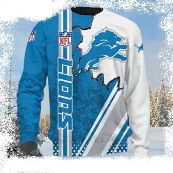 Detroit Lions Ugly Sweater – Unique Blue White Logo Print For Him - available at - rugbyfanstore.com