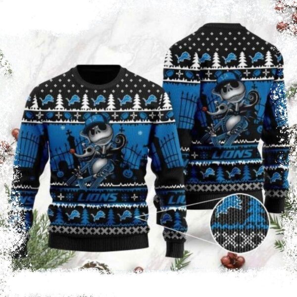 Detroit Lions Ugly Sweater – Unique Jack Skellington Halloween Graphic - available at - rugbyfanstore.com