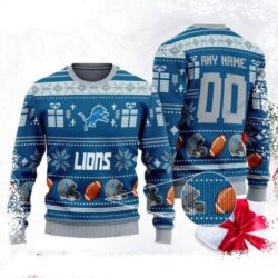 Detroit Lions Ugly Sweater With American Football Helmet Pattern - available at - rugbyfanstore.com