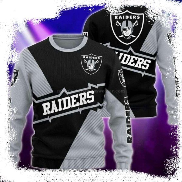 Diagonal Stripes Las Vegas Raiders Ugly Christmas Sweater – Cozy Gift for Fans - available at - rugbyfanstore.com