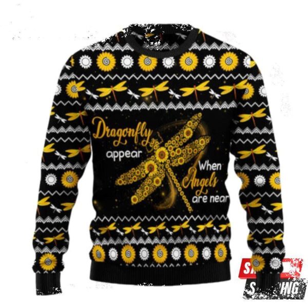 Dragonfly Sunflower Ugly Christmas Sweaters - available at - rugbyfanstore.com