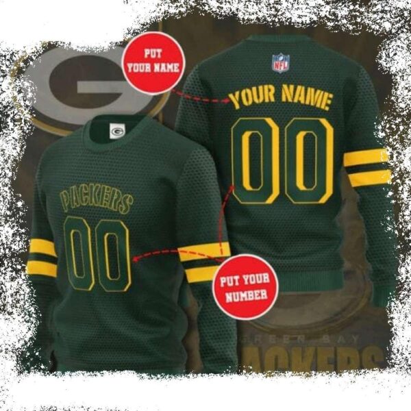 Edgy Metal Hole Design On Green Bay Packers Ugly Christmas Sweater - available at - rugbyfanstore.com