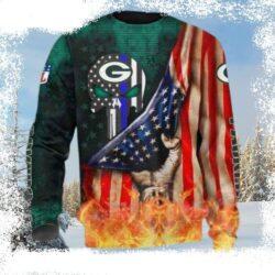 Edgy Skull Motifs American Flags On Green Bay Packers Ugly Christmas Sweater - available at - rugbyfanstore.com