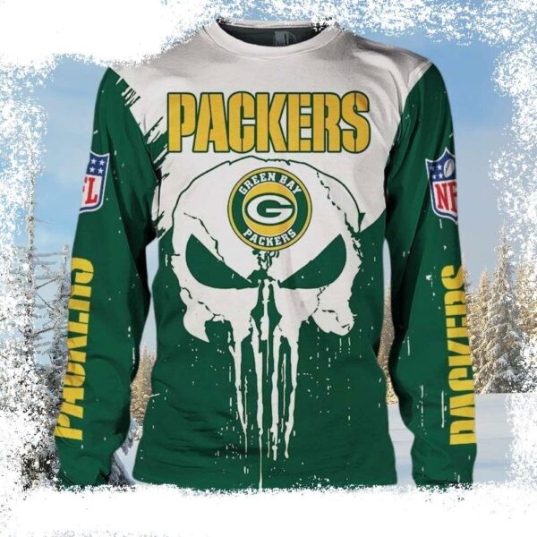 Fan’s Ultimate Combo – Ugly Sweater With Packers Logo And Skull Graphic - available at - rugbyfanstore.com