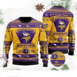 Football Team Logo Minnesota Vikings Est 1960 – Custom Name Ugly Sweater - available at - rugbyfanstore.com