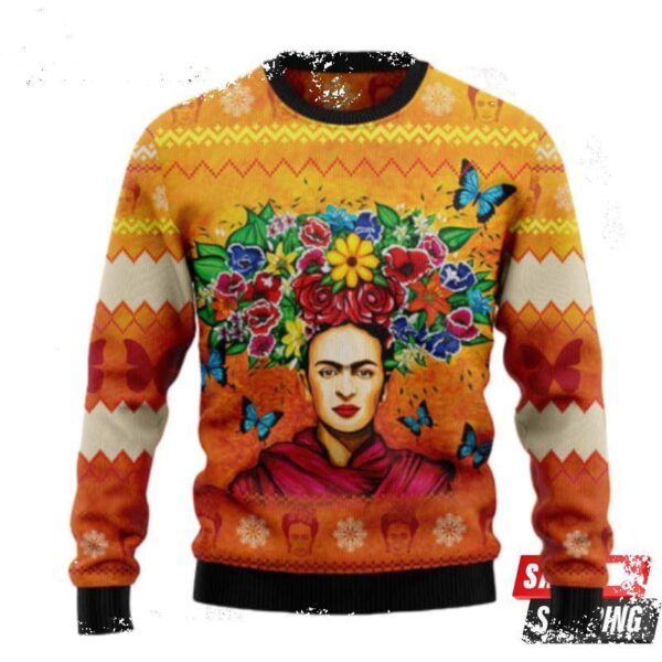 Frida Kahlo Butterfly Pattern Ugly Christmas Sweaters - available at - rugbyfanstore.com