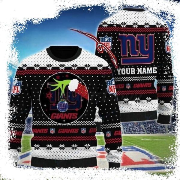 Fun Grinch Graphics With Ornament Ny Giants Ugly Christmas Sweater - available at - rugbyfanstore.com