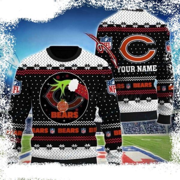 Funny Chicago Bears Ugly Sweater – Personalized Grinch Logo Print - available at - rugbyfanstore.com