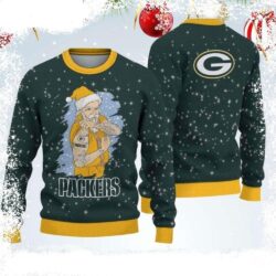 Funny Christmas Santa Claus Tattoo Green Bay Packers Ugly Sweater - available at - rugbyfanstore.com