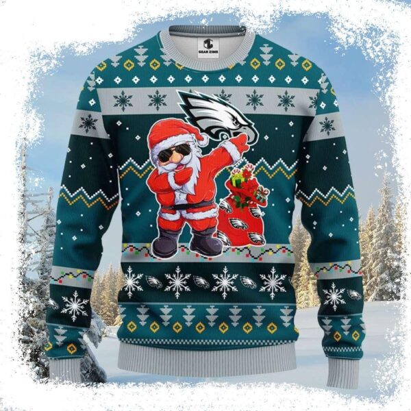 Funny Dabbing Santa Claus – Philadelphia Eagles Ugly Sweater - available at - rugbyfanstore.com