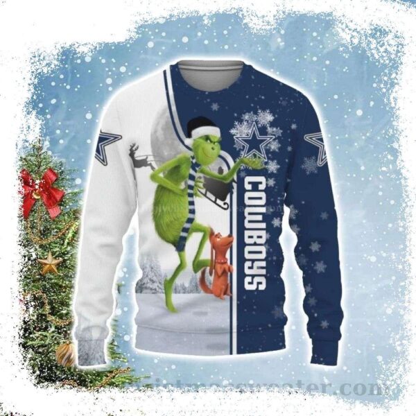 Funny Grinch And Max – Dallas Cowboys Ugly Christmas Sweater - available at - rugbyfanstore.com