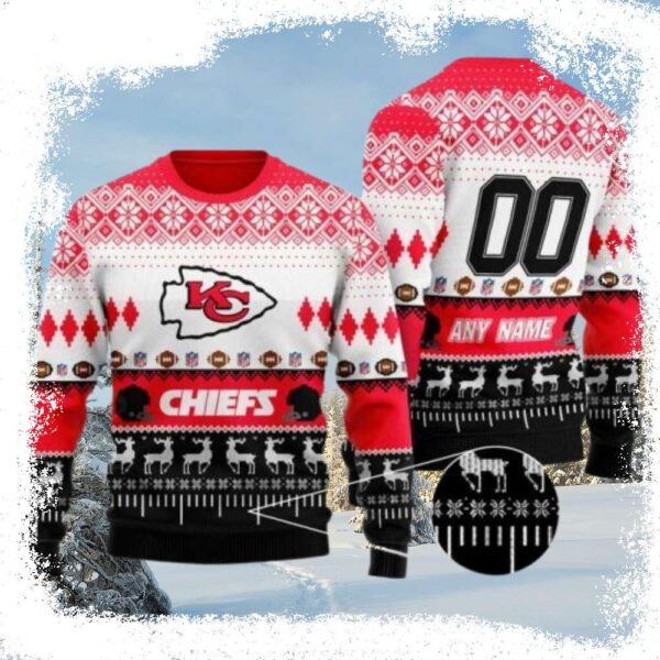 Get Cozy With The Chiefs – Personalized Ugly Christmas Sweater Edition - available at - rugbyfanstore.com