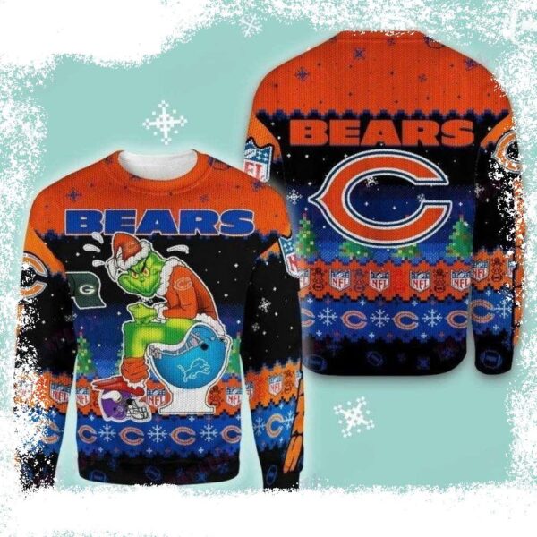 Gifts For Chicago Bears Fans – Grinch In Helmets Toilet Sweater - available at - rugbyfanstore.com