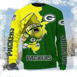 Green Bay Packers Cartoon Bring Cheese Design Ugly Christmas Sweater - available at - rugbyfanstore.com