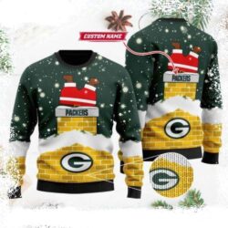 Green Bay Packers Santa Claus Entering the Chimney Design Christmas Sweater - available at - rugbyfanstore.com