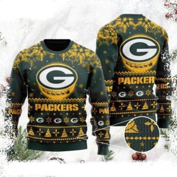 Green Bay Packers Santa Claus In The Moon – Trendy Ugly Sweater - available at - rugbyfanstore.com