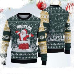 Green Bay Packers Ugly Christmas Sweater With Playful Santa Claus Chimney Graphic - available at - rugbyfanstore.com