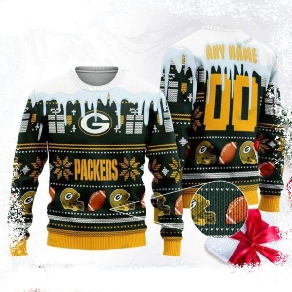 Green Bay Packers Ugly Christmas Sweater With Playful Snow Graphics - available at - rugbyfanstore.com