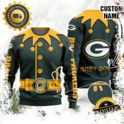 Green Bay Packers Ugly Sweater Custom Name NFL Football Gift For Holiday - available at - rugbyfanstore.com