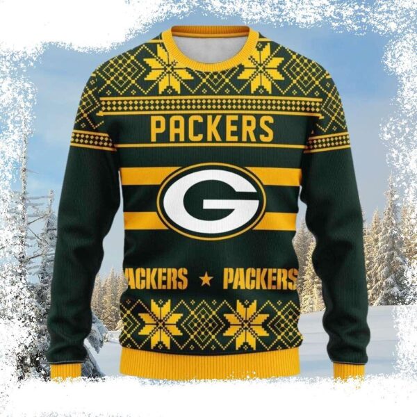 Green Bay Packers Ugly Sweater With Delightful Snowflake Design - available at - rugbyfanstore.com