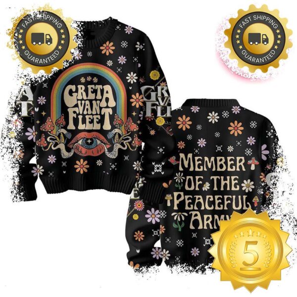 Greta Van Fleet Member Of The Peaceful Army Ugly Sweater Gift For Men And Women - available at - rugbyfanstore.com