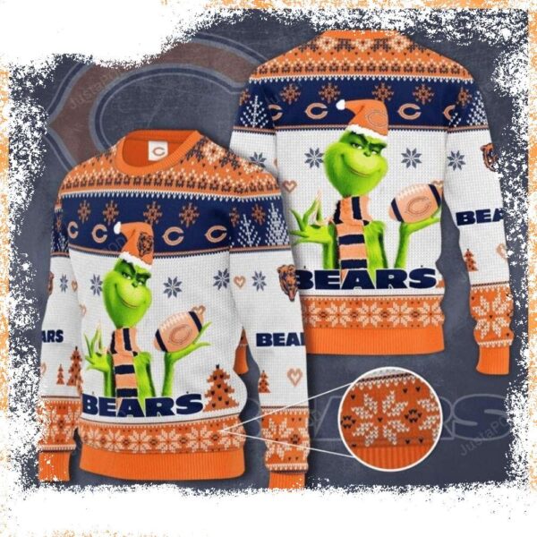 Grinch In Christmas Theme Chicago Bears Ugly Christmas Sweater - available at - rugbyfanstore.com