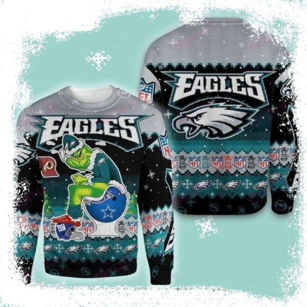 Grinch In Helmets Toilet – Funny Philadelphia Eagles Ugly Sweater - available at - rugbyfanstore.com