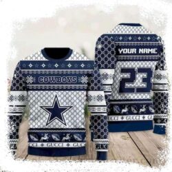 Gucci motifs – Dallas Cowboys Ugly Christmas Sweater – Custom Name Sweater - available at - rugbyfanstore.com