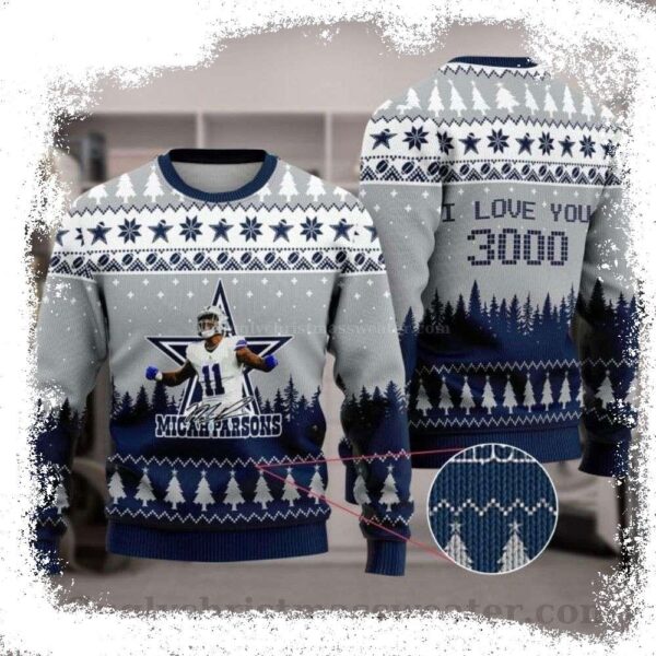 I Love You 3000 – Cowboys Micah Parsons Ugly Christmas Sweater - available at - rugbyfanstore.com