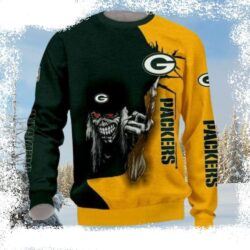 Iron Maiden For Halloween Graphics Infused Into Packers Christmas Sweater - available at - rugbyfanstore.com