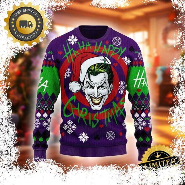 Joker Smile DC Comics Haha Happy Christmas Ugly Christmas Sweater - available at - rugbyfanstore.com