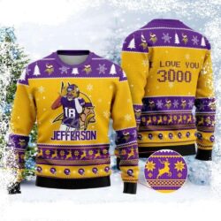 Justin Jefferson I Love You 3000 Minnesota Vikings Ugly Xmas Sweater - available at - rugbyfanstore.com