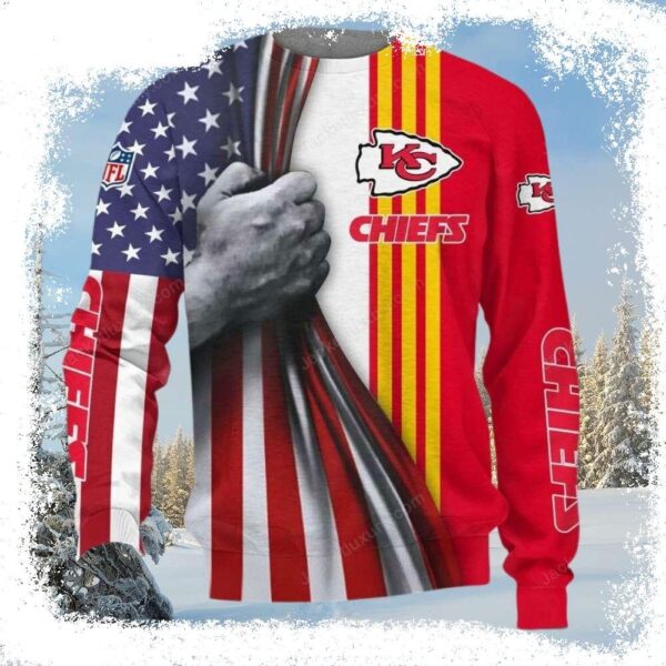 Kansas City Chiefs American Flag Ugly Christmas Sweater - available at - rugbyfanstore.com