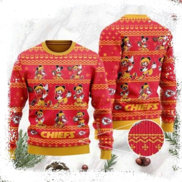 Kansas City Chiefs Holiday Sweater – Festive Disney Mickey Mouse Design - available at - rugbyfanstore.com