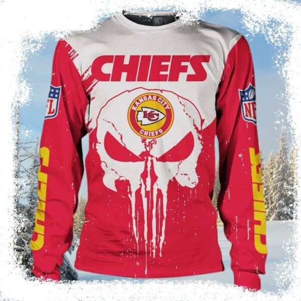 Kansas City Chiefs Logo Print Ugly Christmas Sweater With Edgy Skull Pattern - available at - rugbyfanstore.com