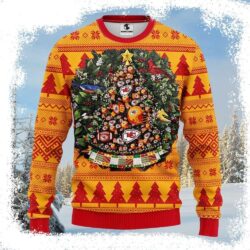 Kansas City Chiefs Logo Ugly Christmas Sweater With Tree Ball Design - available at - rugbyfanstore.com