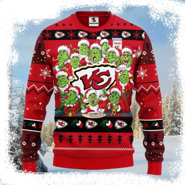 Kansas City Chiefs Ugly Christmas Sweater – Festive 12 Grinch Xmas Day Design - available at - rugbyfanstore.com