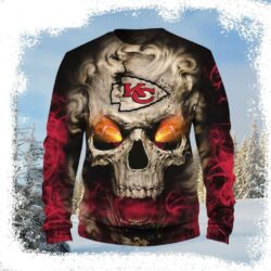 Kansas City Chiefs Ugly Christmas Sweater – Fire Skull Design - available at - rugbyfanstore.com