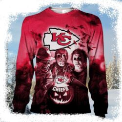 Kansas City Chiefs Ugly Christmas Sweater – Halloween Movie Character Design - available at - rugbyfanstore.com