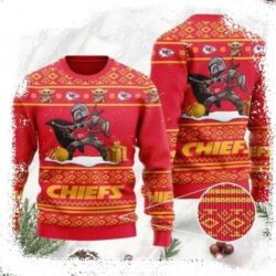 Kansas City Chiefs Ugly Christmas Sweater With Baby Yoda And Boba Fett - available at - rugbyfanstore.com