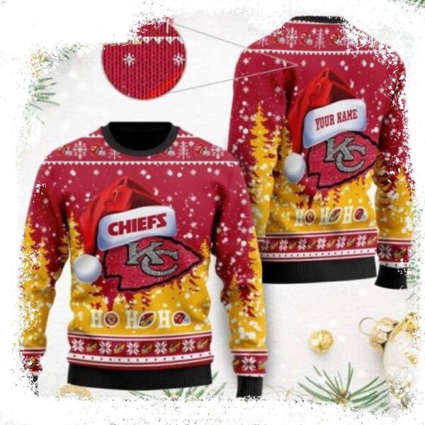 Kansas City Chiefs Ugly Christmas Sweater With Festive Logo Hats - available at - rugbyfanstore.com