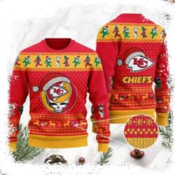 Kansas City Chiefs Ugly Christmas Sweater With Grateful Dead Skull And Bears - available at - rugbyfanstore.com