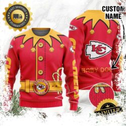 Kansas City Chiefs Ugly Sweater Custom Name NFL Football Gift For Holiday - available at - rugbyfanstore.com