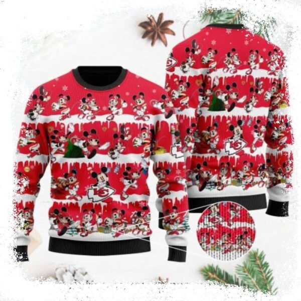 Kc Chiefs Logo Ugly Christmas Sweater With Mickey Play Football - available at - rugbyfanstore.com