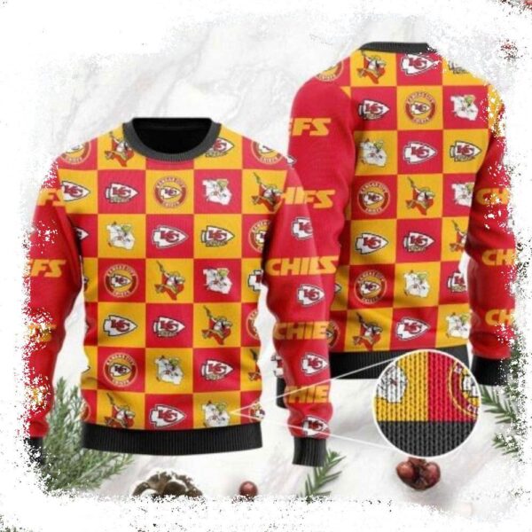 Kc Chiefs Ugly Christmas Sweater Featuring Logo Checkered Flannel Design - available at - rugbyfanstore.com