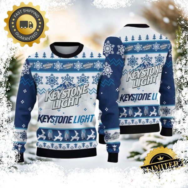 Keystone Light Snowflake Reindeer Ugly Christmas Sweater - available at - rugbyfanstore.com