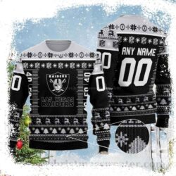 Las Vegas Raiders Ugly Christmas Sweater – Custom Name And Number Edition - available at - rugbyfanstore.com