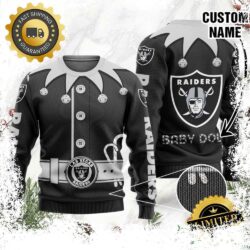 Las Vegas Raiders Ugly Sweater Custom Name NFL Football Gift For Holiday - available at - rugbyfanstore.com