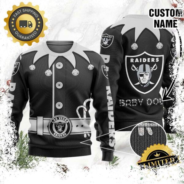 Las Vegas Raiders Ugly Sweater Custom Name NFL Football Gift For Holiday - available at - rugbyfanstore.com